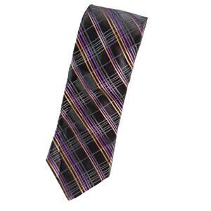 Ted Baker London Mens Silk Tie Gray Purple Orange Stripe Plaid Designer